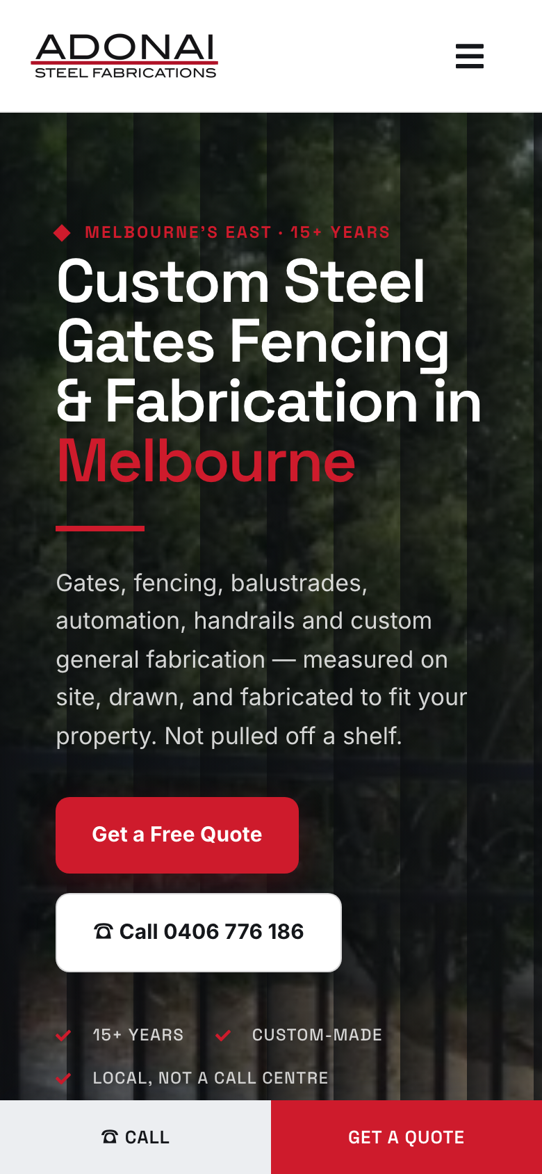 Adonai Steel Fabrications — a client site we built, shown on a phone